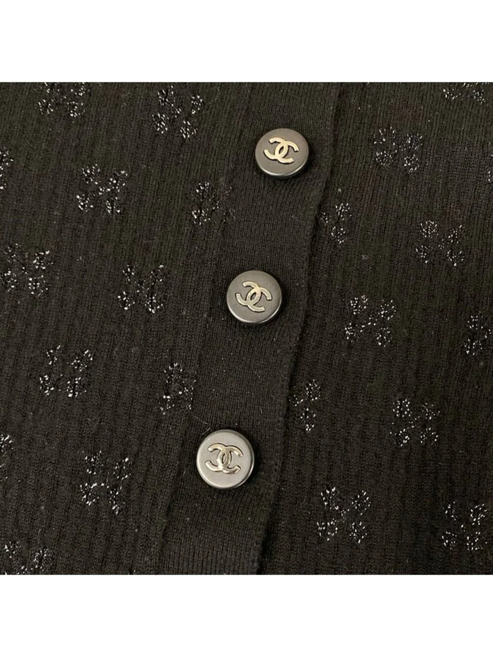 Chanel Long Sleeve Sweater 38 M Black 38 Pullover Lame Coco Button Cashmere